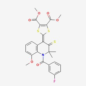 molecular formula C26H22FNO6S3 B5112284 dimethyl 2-[1-(3-fluorobenzoyl)-8-methoxy-2,2-dimethyl-3-thioxo-2,3-dihydro-4(1H)-quinolinylidene]-1,3-dithiole-4,5-dicarboxylate 