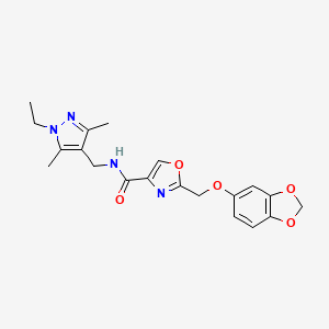 molecular formula C20H22N4O5 B5112441 2-[(1,3-benzodioxol-5-yloxy)methyl]-N-[(1-ethyl-3,5-dimethyl-1H-pyrazol-4-yl)methyl]-1,3-oxazole-4-carboxamide 