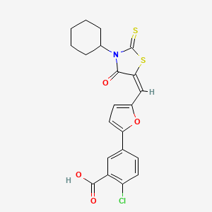 molecular formula C21H18ClNO4S2 B5112520 2-chloro-5-{5-[(3-cyclohexyl-4-oxo-2-thioxo-1,3-thiazolidin-5-ylidene)methyl]-2-furyl}benzoic acid 