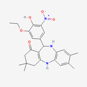 molecular formula C25H29N3O5 B5112583 11-(3-ethoxy-4-hydroxy-5-nitrophenyl)-3,3,7,8-tetramethyl-2,3,4,5,10,11-hexahydro-1H-dibenzo[b,e][1,4]diazepin-1-one 