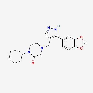 molecular formula C21H26N4O3 B5112725 4-{[3-(1,3-benzodioxol-5-yl)-1H-pyrazol-4-yl]methyl}-1-cyclohexyl-2-piperazinone 