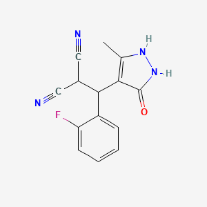 molecular formula C14H11FN4O B5112976 [(2-fluorophenyl)(5-hydroxy-3-methyl-1H-pyrazol-4-yl)methyl]malononitrile 