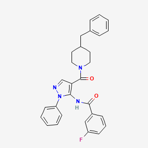 molecular formula C29H27FN4O2 B5112988 N-{4-[(4-benzyl-1-piperidinyl)carbonyl]-1-phenyl-1H-pyrazol-5-yl}-3-fluorobenzamide 