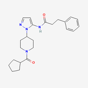 molecular formula C23H30N4O2 B5113253 N-{1-[1-(cyclopentylcarbonyl)-4-piperidinyl]-1H-pyrazol-5-yl}-3-phenylpropanamide 