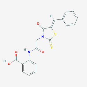 molecular formula C19H14N2O4S2 B511351 (Z)-2-(2-(5-苯亚甲基-4-氧代-2-硫代噻唑烷-3-基)乙酰氨基)苯甲酸 CAS No. 300378-01-2