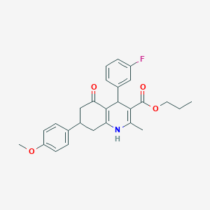 molecular formula C27H28FNO4 B5113519 propyl 4-(3-fluorophenyl)-7-(4-methoxyphenyl)-2-methyl-5-oxo-1,4,5,6,7,8-hexahydro-3-quinolinecarboxylate 