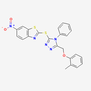 molecular formula C23H17N5O3S2 B5113829 2-({5-[(2-methylphenoxy)methyl]-4-phenyl-4H-1,2,4-triazol-3-yl}thio)-6-nitro-1,3-benzothiazole 
