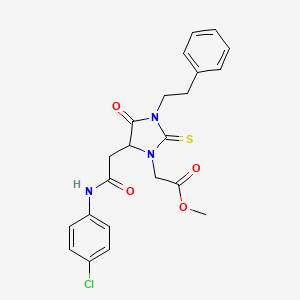 methyl [5-{2-[(4-chlorophenyl)amino]-2-oxoethyl}-4-oxo-3-(2-phenylethyl)-2-thioxo-1-imidazolidinyl]acetate