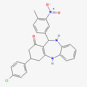 molecular formula C26H22ClN3O3 B5114038 3-(4-chlorophenyl)-11-(4-methyl-3-nitrophenyl)-2,3,4,5,10,11-hexahydro-1H-dibenzo[b,e][1,4]diazepin-1-one 