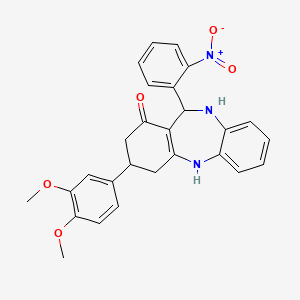 molecular formula C27H25N3O5 B5114221 3-(3,4-dimethoxyphenyl)-11-(2-nitrophenyl)-2,3,4,5,10,11-hexahydro-1H-dibenzo[b,e][1,4]diazepin-1-one 