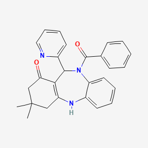 molecular formula C27H25N3O2 B5114318 10-benzoyl-3,3-dimethyl-11-(2-pyridinyl)-2,3,4,5,10,11-hexahydro-1H-dibenzo[b,e][1,4]diazepin-1-one 