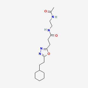 molecular formula C17H28N4O3 B5114625 N-[2-(acetylamino)ethyl]-3-[5-(2-cyclohexylethyl)-1,3,4-oxadiazol-2-yl]propanamide 