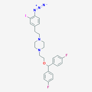 molecular formula C27H28F2IN5O B051147 1-(2-(Bis-(4-fluorophenyl)methoxy)ethyl)-4-(2-(4-azido-3-iodophenyl)ethyl)piperazine CAS No. 124436-31-3