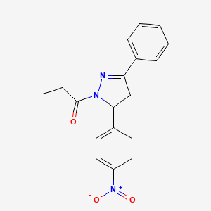 molecular formula C18H17N3O3 B5114949 5-(4-nitrophenyl)-3-phenyl-1-propionyl-4,5-dihydro-1H-pyrazole 