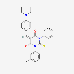 molecular formula C29H29N3O2S B5115588 5-[4-(diethylamino)benzylidene]-1-(3,4-dimethylphenyl)-3-phenyl-2-thioxodihydro-4,6(1H,5H)-pyrimidinedione 