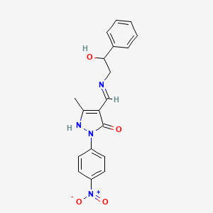 molecular formula C19H18N4O4 B5115688 4-{[(2-hydroxy-2-phenylethyl)amino]methylene}-5-methyl-2-(4-nitrophenyl)-2,4-dihydro-3H-pyrazol-3-one 