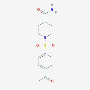 molecular formula C14H18N2O4S B511579 1-(4-Acetylphenyl)sulfonylpiperidine-4-carboxamide CAS No. 873589-64-1