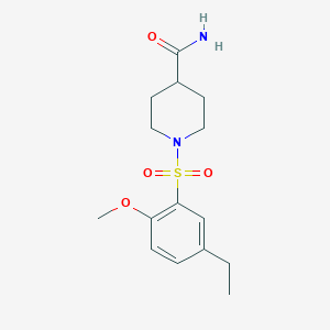 molecular formula C15H22N2O4S B511580 1-(5-Ethyl-2-methoxybenzenesulfonyl)piperidine-4-carboxamide CAS No. 873589-72-1