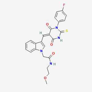molecular formula C24H21FN4O4S B5116175 2-(3-{[1-(4-fluorophenyl)-4,6-dioxo-2-thioxotetrahydro-5(2H)-pyrimidinylidene]methyl}-1H-indol-1-yl)-N-(2-methoxyethyl)acetamide 