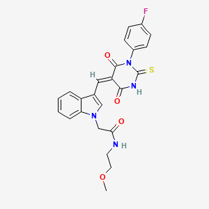 2-(3-{[1-(4-fluorophenyl)-4,6-dioxo-2-thioxotetrahydro-5(2H)-pyrimidinylidene]methyl}-1H-indol-1-yl)-N-(2-methoxyethyl)acetamide