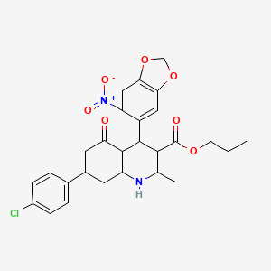 propyl 7-(4-chlorophenyl)-2-methyl-4-(6-nitro-1,3-benzodioxol-5-yl)-5-oxo-1,4,5,6,7,8-hexahydro-3-quinolinecarboxylate