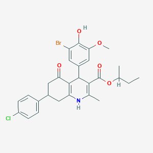 molecular formula C28H29BrClNO5 B5116664 sec-butyl 4-(3-bromo-4-hydroxy-5-methoxyphenyl)-7-(4-chlorophenyl)-2-methyl-5-oxo-1,4,5,6,7,8-hexahydro-3-quinolinecarboxylate 