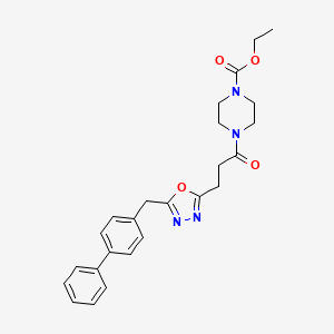 molecular formula C25H28N4O4 B5117170 ethyl 4-{3-[5-(4-biphenylylmethyl)-1,3,4-oxadiazol-2-yl]propanoyl}-1-piperazinecarboxylate 