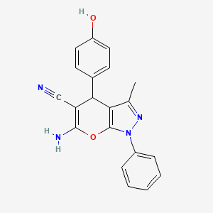 6-amino-4-(4-hydroxyphenyl)-3-methyl-1-phenyl-1,4-dihydropyrano[2,3-c]pyrazole-5-carbonitrile