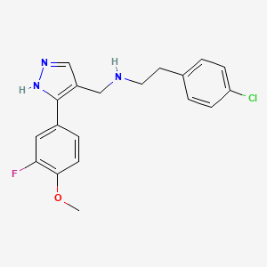 molecular formula C19H19ClFN3O B5117304 2-(4-chlorophenyl)-N-{[3-(3-fluoro-4-methoxyphenyl)-1H-pyrazol-4-yl]methyl}ethanamine 