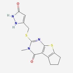 molecular formula C14H14N4O2S2 B5117390 2-{[(5-hydroxy-1H-pyrazol-3-yl)methyl]thio}-3-methyl-3,5,6,7-tetrahydro-4H-cyclopenta[4,5]thieno[2,3-d]pyrimidin-4-one 