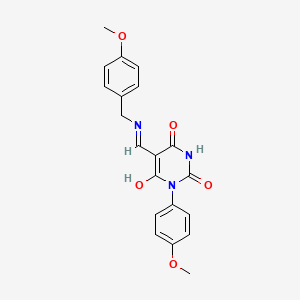 molecular formula C20H19N3O5 B5117652 5-{[(4-methoxybenzyl)amino]methylene}-1-(4-methoxyphenyl)-2,4,6(1H,3H,5H)-pyrimidinetrione 