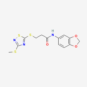 molecular formula C13H13N3O3S3 B5117706 N-1,3-benzodioxol-5-yl-3-{[3-(methylthio)-1,2,4-thiadiazol-5-yl]thio}propanamide 