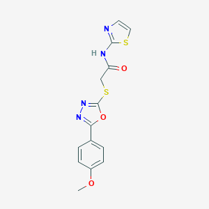 molecular formula C14H12N4O3S2 B511776 2-{[5-(4-甲氧基苯基)-1,3,4-恶二唑-2-基]硫代}-N-(1,3-噻唑-2-基)乙酰胺 CAS No. 501111-46-2