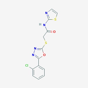 molecular formula C13H9ClN4O2S2 B511779 2-{[5-(2-chlorophenyl)-1,3,4-oxadiazol-2-yl]sulfanyl}-N-(1,3-thiazol-2-yl)acetamide CAS No. 692284-49-4