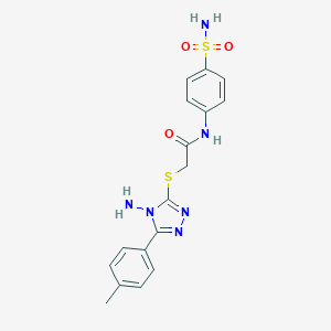 molecular formula C17H18N6O3S2 B511793 2-{[4-amino-5-(4-methylphenyl)-4H-1,2,4-triazol-3-yl]sulfanyl}-N-[4-(aminosulfonyl)phenyl]acetamide CAS No. 760182-20-5