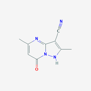 molecular formula C9H8N4O B511799 2,5-Dimethyl-7-oxo-4,7-dihydropyrazolo[1,5-a]pyrimidine-3-carbonitrile CAS No. 827584-41-8