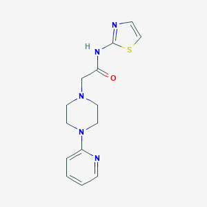 molecular formula C14H17N5OS B511820 1-Pyrazineacetamide, hexahydro-4-(2-pyridinyl)-N-(2-thiazolyl)- CAS No. 879626-63-8