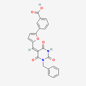 molecular formula C23H16N2O6 B5118258 3-{5-[(1-benzyl-2,4,6-trioxotetrahydro-5(2H)-pyrimidinylidene)methyl]-2-furyl}benzoic acid 