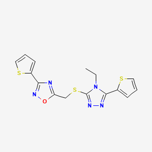 molecular formula C15H13N5OS3 B5118544 5-({[4-ethyl-5-(2-thienyl)-4H-1,2,4-triazol-3-yl]thio}methyl)-3-(2-thienyl)-1,2,4-oxadiazole 