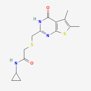 molecular formula C14H17N3O2S2 B5118587 N-cyclopropyl-2-{[(5,6-dimethyl-4-oxo-3,4-dihydrothieno[2,3-d]pyrimidin-2-yl)methyl]thio}acetamide 