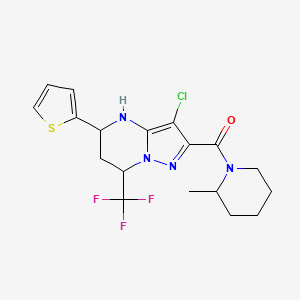 molecular formula C18H20ClF3N4OS B5118708 3-chloro-2-[(2-methyl-1-piperidinyl)carbonyl]-5-(2-thienyl)-7-(trifluoromethyl)-4,5,6,7-tetrahydropyrazolo[1,5-a]pyrimidine 