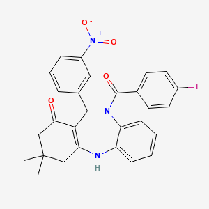 molecular formula C28H24FN3O4 B5118762 10-(4-fluorobenzoyl)-3,3-dimethyl-11-(3-nitrophenyl)-2,3,4,5,10,11-hexahydro-1H-dibenzo[b,e][1,4]diazepin-1-one 