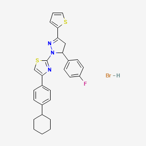 molecular formula C28H27BrFN3S2 B5118804 4-(4-cyclohexylphenyl)-2-[5-(4-fluorophenyl)-3-(2-thienyl)-4,5-dihydro-1H-pyrazol-1-yl]-1,3-thiazole hydrobromide 