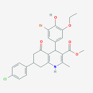 molecular formula C26H25BrClNO5 B5119041 methyl 4-(3-bromo-5-ethoxy-4-hydroxyphenyl)-7-(4-chlorophenyl)-2-methyl-5-oxo-1,4,5,6,7,8-hexahydro-3-quinolinecarboxylate 