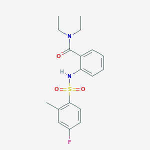 molecular formula C18H21FN2O3S B5119228 N,N-diethyl-2-{[(4-fluoro-2-methylphenyl)sulfonyl]amino}benzamide 