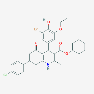 molecular formula C31H33BrClNO5 B5119646 cyclohexyl 4-(3-bromo-5-ethoxy-4-hydroxyphenyl)-7-(4-chlorophenyl)-2-methyl-5-oxo-1,4,5,6,7,8-hexahydro-3-quinolinecarboxylate 