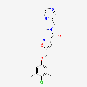 molecular formula C19H19ClN4O3 B5119736 5-[(4-chloro-3,5-dimethylphenoxy)methyl]-N-methyl-N-(2-pyrazinylmethyl)-3-isoxazolecarboxamide 