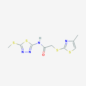 molecular formula C9H10N4OS4 B511982 N-[5-(methylsulfanyl)-1,3,4-thiadiazol-2-yl]-2-[(4-methyl-1,3-thiazol-2-yl)sulfanyl]acetamide CAS No. 919614-13-4