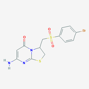 molecular formula C13H12BrN3O3S2 B511983 7-amino-3-{[(4-bromophenyl)sulfonyl]methyl}-2,3-dihydro-5H-[1,3]thiazolo[3,2-a]pyrimidin-5-one CAS No. 1071293-04-3