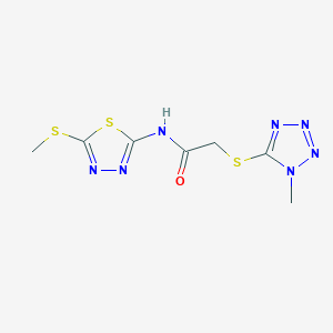 molecular formula C7H9N7OS3 B511984 N-[5-(methylsulfanyl)-1,3,4-thiadiazol-2-yl]-2-[(1-methyl-1H-tetrazol-5-yl)sulfanyl]acetamide CAS No. 919619-34-4